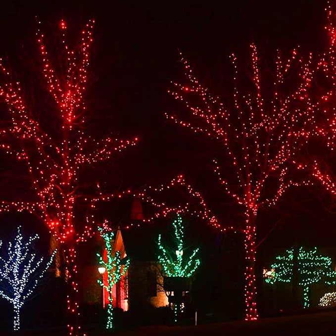 Dazzle Bright Christmas String Lights, 132FT 400 LED Connectable Green Wire 8 Modes String Lights, Waterproof Christmas Lights for Indoor Outdoor Patio Party Wedding Decorations, Red