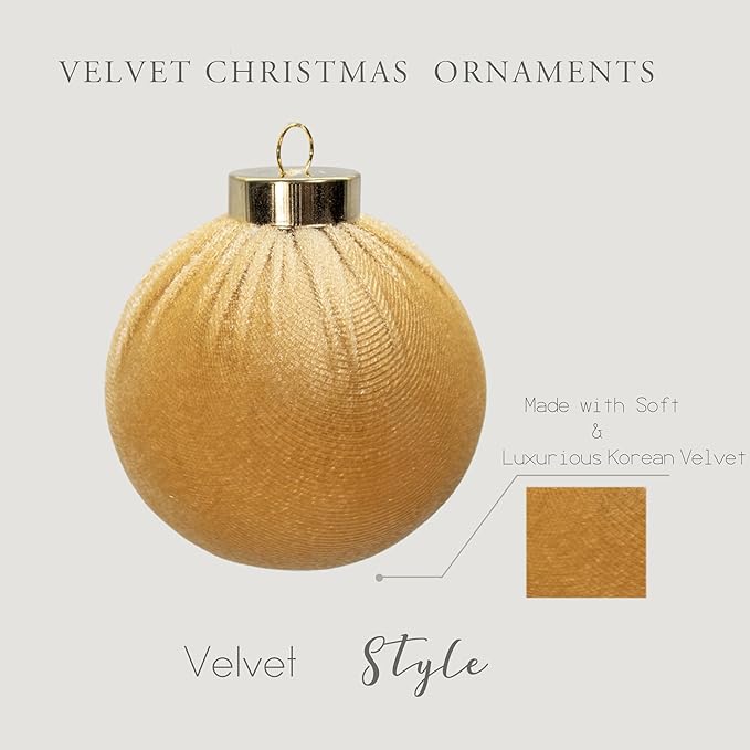 18PCS Champagne Gold Velvet Christmas Ornaments Set – Large Matte Flocked Shatterproof Baubles for Xmas Tree Decoration, Luxury Hanging Ornaments for Holiday & Home Décor (Gold, 3 Inch / 8 cm)