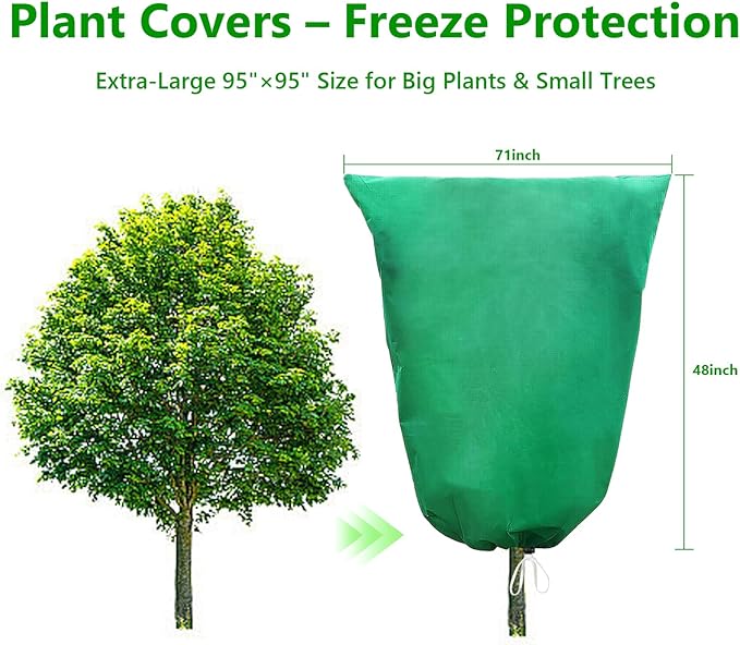 Plant Covers Freeze Protection – 4 Pack 71"x48" Extra Large Frost Blankets for Outdoor Plants, 2.8oz/yd² Heavy-Duty Tree Covers with Zipper & Drawstring – Reusable Winter Plant Freeze Cloth