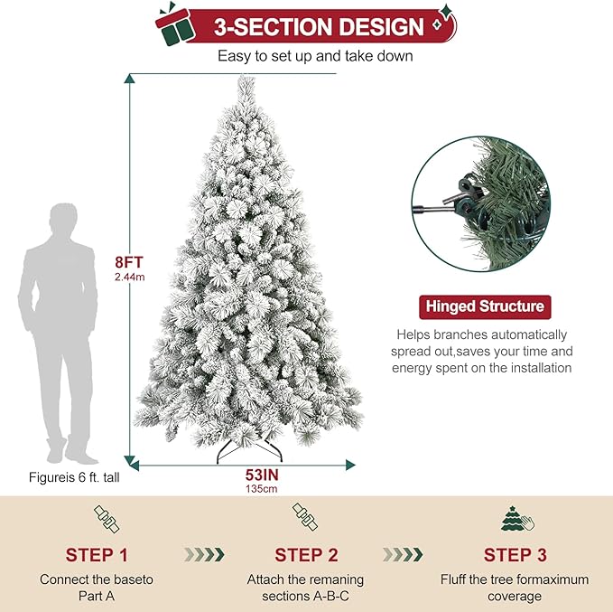 Flocked Christmas Tree 8ft, Christmas Tree -Full Christmas-Trees Snow Xmas Trees