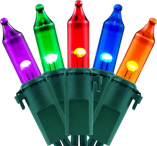 YULETIME 100 Count Multicolor Christmas Lights, 33 Feet Green Wire UL Certified Incandescent-Like LED Mini String Lights