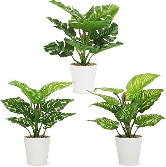 11.8 Inch 3 Pcs Small Fake Plants Artificial Potted Plant Indoor Faux Tropical Plant for Home Office Table Shelf Desktop Décor