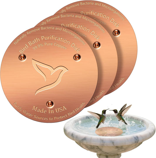 3PCS Bird Bath Copper Disk,1mm Thick Reinforced 99.99% Pure Copper Disc with Triple-Point Support,Bird Bath Accessories for Outside Birdbaths Bowls Physical Safe Water Cleaner for All-Season Use