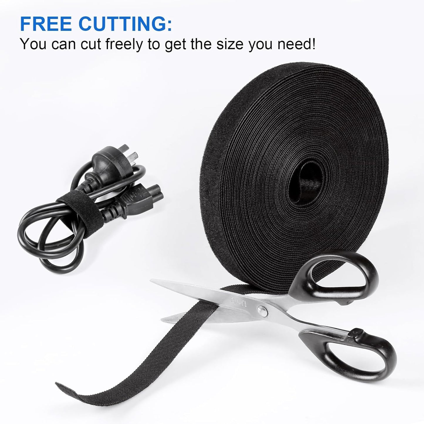 OneLeaf Hook and Loop Roll Reusable Fastening Cable Ties, Free Cutting Multi-Purpose Cable Management Tape，Black Heavy Duty Wire Management for Home and Office