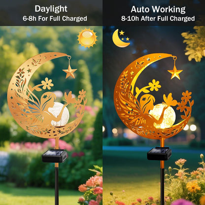 YJFWAL Garden Solar Fairy Lights Pathway Stake Lights Glass Globe with Moon Angel Decor, Gifts for Mom Grandma Friends, Outdoor Decor Light Waterproof for Walkway, Yard, Patio or Garden (Warm White)