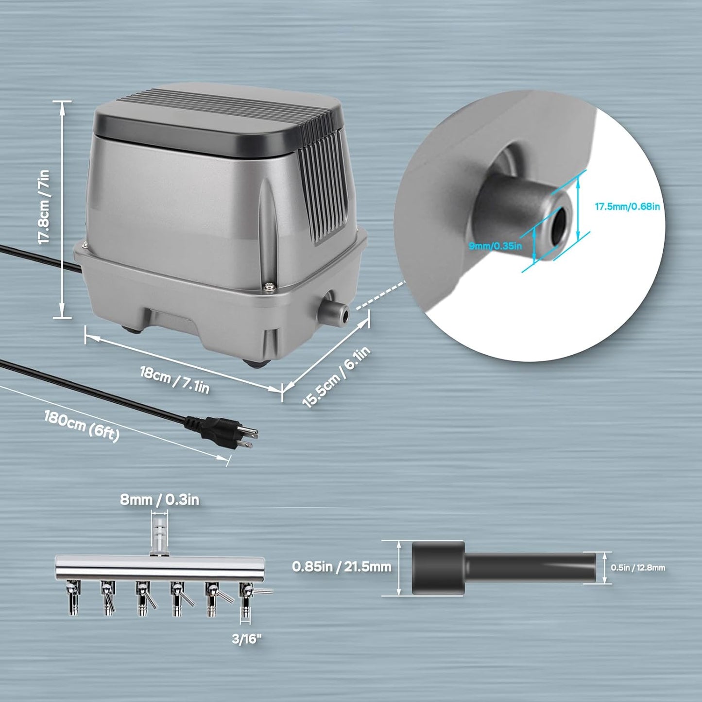 AquaMiracle Linear Air Pump ZP-40/ZP-60/ZP-100/ZP-200 for Pond Aeration, 635/950/1600/4000GPH Septic Air Pump Pond Aerators for Outdoor Ponds, Waste Treatment, Aquarium, Fish Farm, Seafood Restaurant