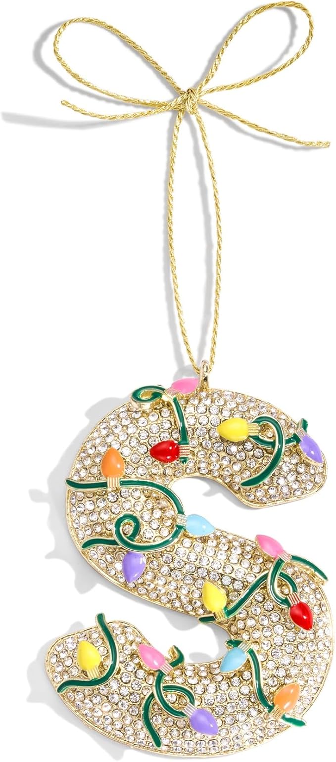 2025 Christmas Initial Ornaments,Letter S Ornaments for Xmas Tree,Hanging Christmas Ornament Gift for Mother Friends Sister Wife Grandma Women Men