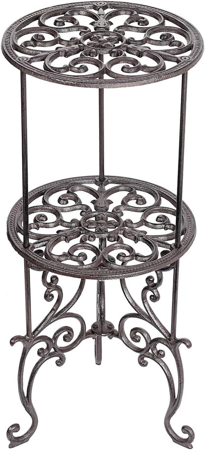 Sungmor Heavy Duty Cast Iron Potted Plant Stand,26-Inch 2 Tiers Metal Planter Rack,Decorative Flower Pot Holder,Vintage & Rustic Style Indoor Outdoor Garden Pots Container Supports