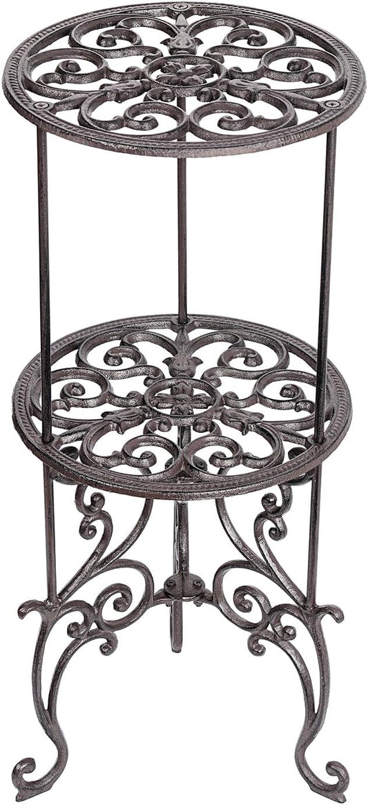 Sungmor Heavy Duty Cast Iron Potted Plant Stand,26-Inch 2 Tiers Metal Planter Rack,Decorative Flower Pot Holder,Vintage & Rustic Style Indoor Outdoor Garden Pots Container Supports
