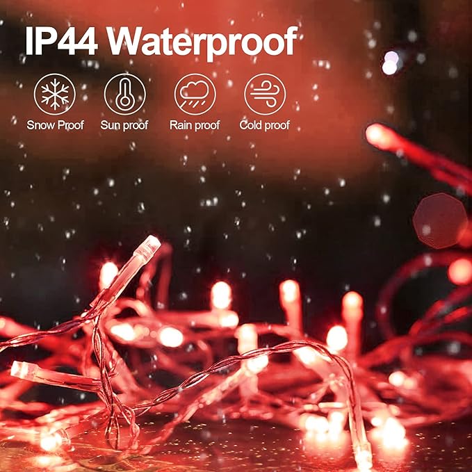 JXLEDAYY 403 FT 1000 LED Christmas Lights Outdoor Fairy Lights Plug in Extra Long String Lights Clear Wire Waterproof 8 Modes Timer for Outside House Tree Garden Yard Wedding Party Decorations-Red