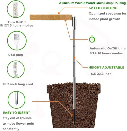 yadoker Plant Grow Light, LED Growing Light Full Spectrum for Indoor Plants,Height Adjustable, Automatic Timer, 5V Low Safe Voltage,Idea for Small