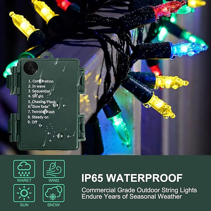 2 Pack 17ft 50 LED Mini String Lights, Multicolor, Waterproof, Auto-Timer, Indoor/Outdoor, Christmas, Halloween, Thanksgiving