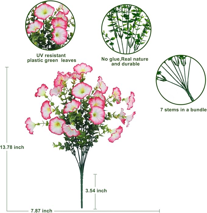 10 Bundles Artificial Flowers for Outdoor,UV Resistant Fake Petunia Flowers,Faux Plants for Outside Hanging Planters,Artificial Plants for Indoor Porch Garden Home Wedding Decor(White and Pink)