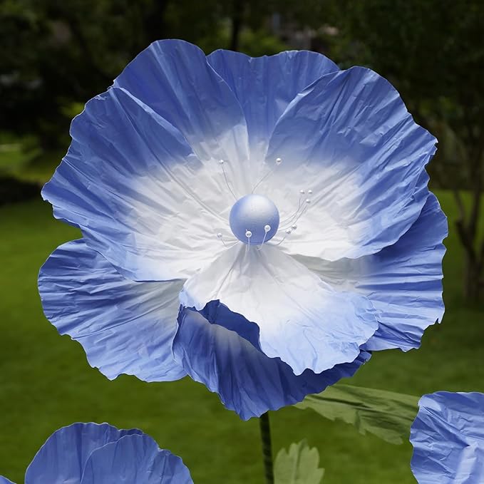 Giant Flowers for Decoration,Large Paper Flowers with Standing Stems and Base,3 pcs Artificial Flowers for Home Decor, Wedding Decorate, Photography Props, Party Banquet (Light Blue)