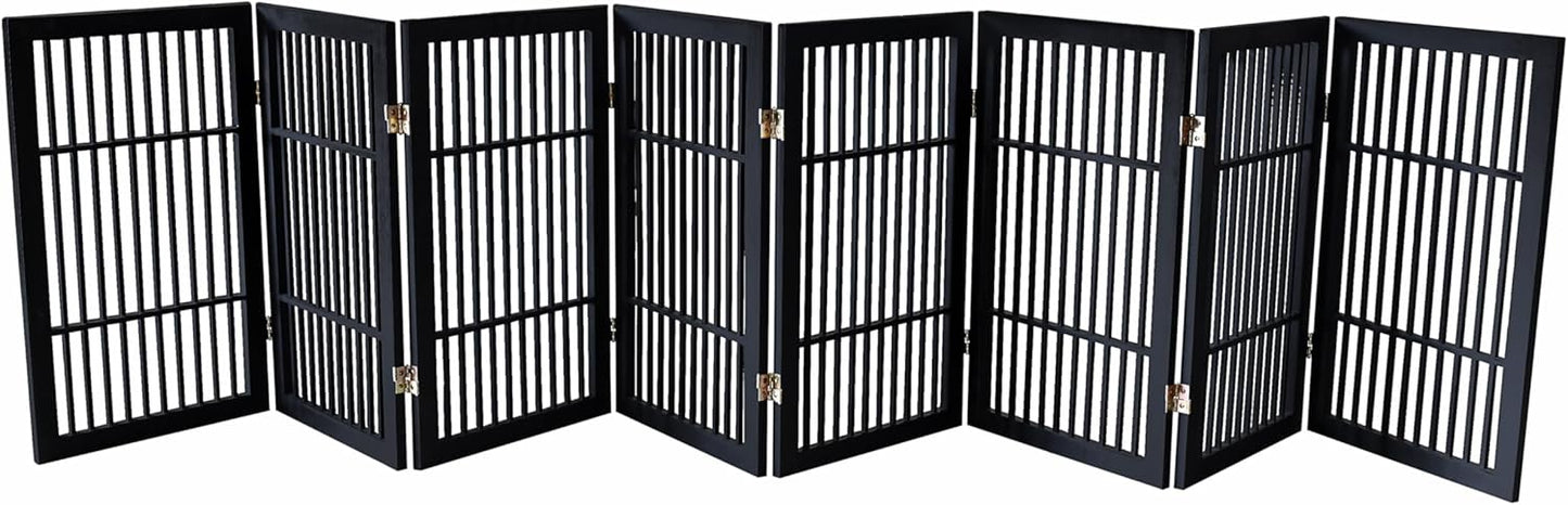 Pet Dog Gate Strong and Durable Freestanding Folding Acacia Hardwood Portable Wooden Fence Indoors or Outdoors by Urnporium (Black Pet Gate, 8 Panel 30" Tall)