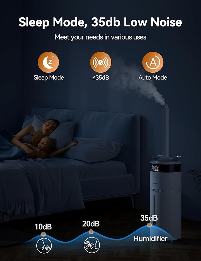 VAGKRI 18L Humidifier Large Room, for 2000 sq ft whole house humidifiers, 5 Mist Levels, 24H Timer, Auto Mode, Top Fill With 2 Extended Tube Quiet Cool Mist Humidifiers for Bedroom Home Baby Plant