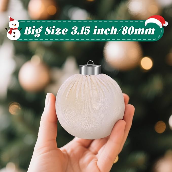 9 Pcs Christmas Tree Ornaments Set, 80mm/3.15in Large Velvet Christmas Balls for Xmas Tree Decorations Shatterproof Hanging Flocked Balls Ornaments Beige