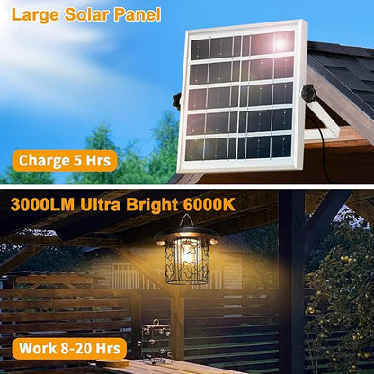 Solar Star Pendant Light - 3000LM Outdoor Solar Chandelier with Motion Sensor, Gazebo Lighs with Remote Control, 5 Modes, 3 Color Temperatures for Patio, Garden, Gazebo, Umbrella(16.4FT Cord)