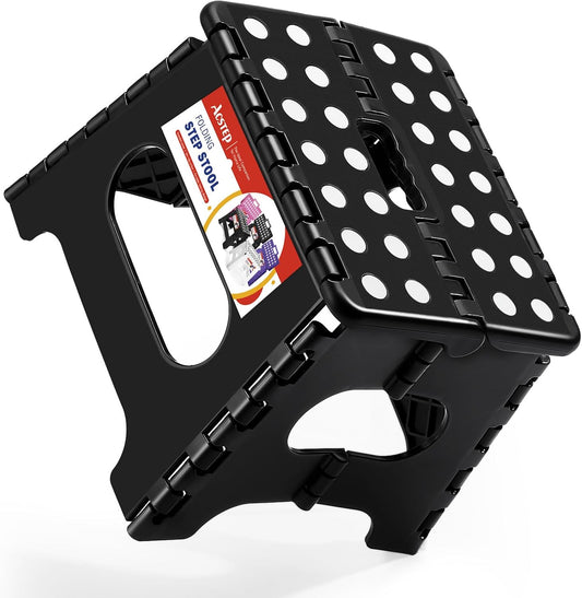 ACSTEP 7.5 Inch Folding Step Stool Foldable Stool Height Kids Step Stool, 176 lb Capacity Plastic Collapsible Stool, Black Small Stepping Stools, Foot Stools Suitable for Kitchen