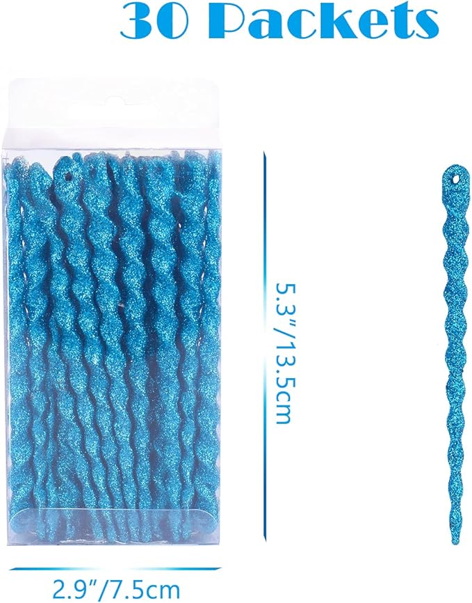 AMS Sparkling Glitter Plastic Icicle Ornaments 30 PCS Twisted Icicles Decoration Christmas Tree and Holiday Xmas Party Hanging (5.1'', Blue)