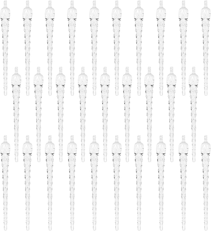 AMS Christmas Sparkling Glitter Icicle Ornaments 30 PCS Acrylic Icicles Ornament Set for Christmas Tree New Year Party Decorations Supplies(5.8''/14.8cm, Clear)