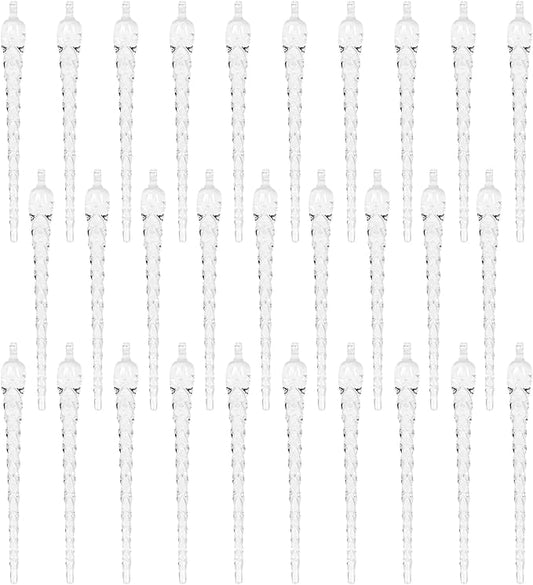 AMS Christmas Sparkling Glitter Icicle Ornaments 30 PCS Acrylic Icicles Ornament Set for Christmas Tree New Year Party Decorations Supplies(5.8''/14.8cm, Clear)