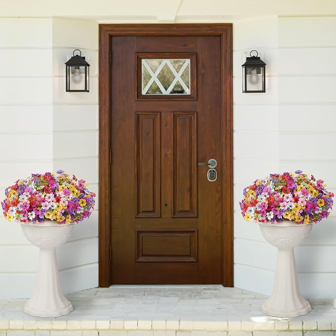 Lifewit Artificial Flowers for Outdoor Indoor, 12 Bundles Plastic Fake Flowers Daisy with Eucalyptus Leaves for Home Garden Decor, Porch, Window Box(Mix for Fuchsia Purple White Pink Yellow Red)