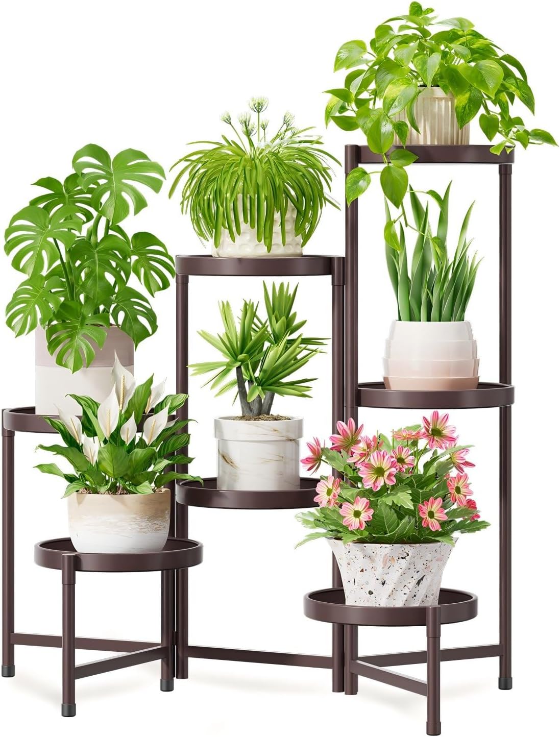 iDavosic.ly 7 Tier Large Plant Stand Indoor, 10 Inch Wide Tall Corner Metal Plant Stands Outdoor for Multiple Plants, Folding Tiered Flower Display Holder Rack Shelf, Violet Bronze