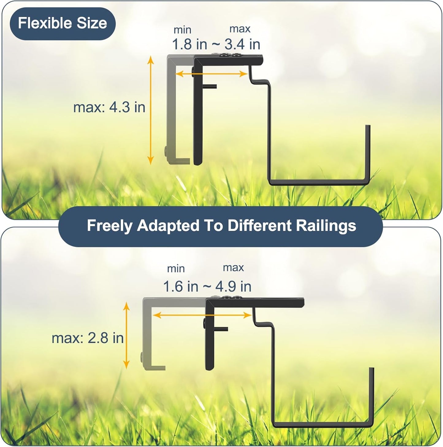 smusei Window Boxes Planters 17’’ Railing Planter Box with Adjustable Brackets, 4 Pack Hanging Deck Railing Planters Rectangular Flower Pots for Outdoor Patio Balcony Fence