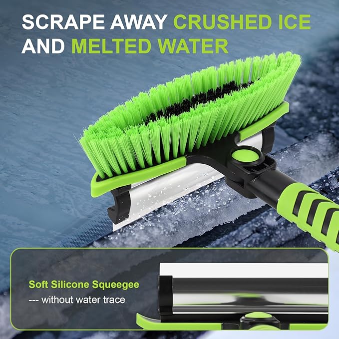 Yougfin 43" Ice Scraper for Car Windshield, Snow Brush with Squeegee, 3 in 1 Snow Removal for Cars with Foam Grip and 180° Pivoting Brush Head for Auto Truck SUV