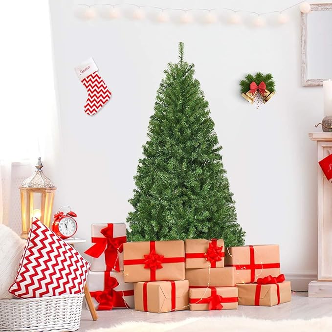 HAPPYGRILL 4FT Pre-Lit Christmas Tree with 300 PVC Branch Tips and Foldable Base, Premium Artificial Spruce Tree Hinged Xmas Tree for Holiday Decoration