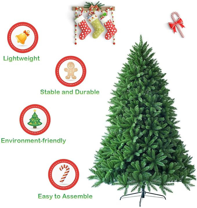 Goplus 5ft Unlit Artificial Christmas Tree, Premium Hinged Fir Tree, Easy Assembly with Metal Stand, Xmas Décor for Indoor and Outdoor (5ft)