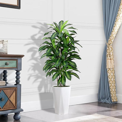 Artificial Dracaena Plant Indoor 5FT Fake Tree with White Diamond Planter Faux Yucca Tall Fake Floor Plant in Pot Artificial Trees for Home Office Living Room Decor Indoor