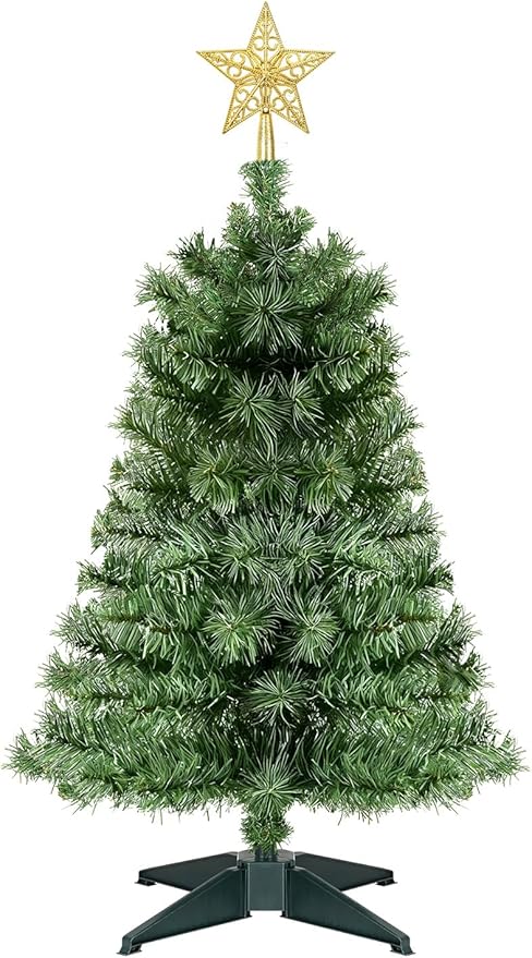 3 Ft Artificial Christmas Tree for Tabletop, Mini Xmas Tree with 4-Leg Stable Base, Small Xmas Tree for Indoor Outdoor Holiday Home Office Party Christmas Decorations (Green)