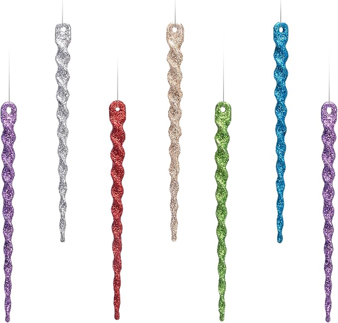 AMS Sparkling Glitter Plastic Icicle Ornaments 30 PCS Twisted Icicles Decoration Christmas Tree and Holiday Xmas Party Hanging (5.1'', Multi Color)