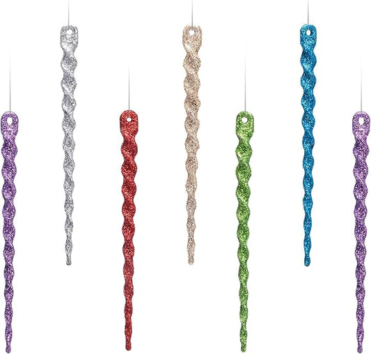 AMS Sparkling Glitter Plastic Icicle Ornaments 30 PCS Twisted Icicles Decoration Christmas Tree and Holiday Xmas Party Hanging (5.1'', Multi Color)
