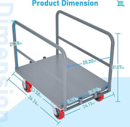 2 in 1 Panel Truck, 2000 LBS Panel Dolly Cart with 6" Swivel Casters and 36" x 24" Deck, Heavy-Duty Drywall Sheet Cart, Handling Wall Panel, Lumber for Garage, Warehouse (5.89 in (4 Side Handrails))