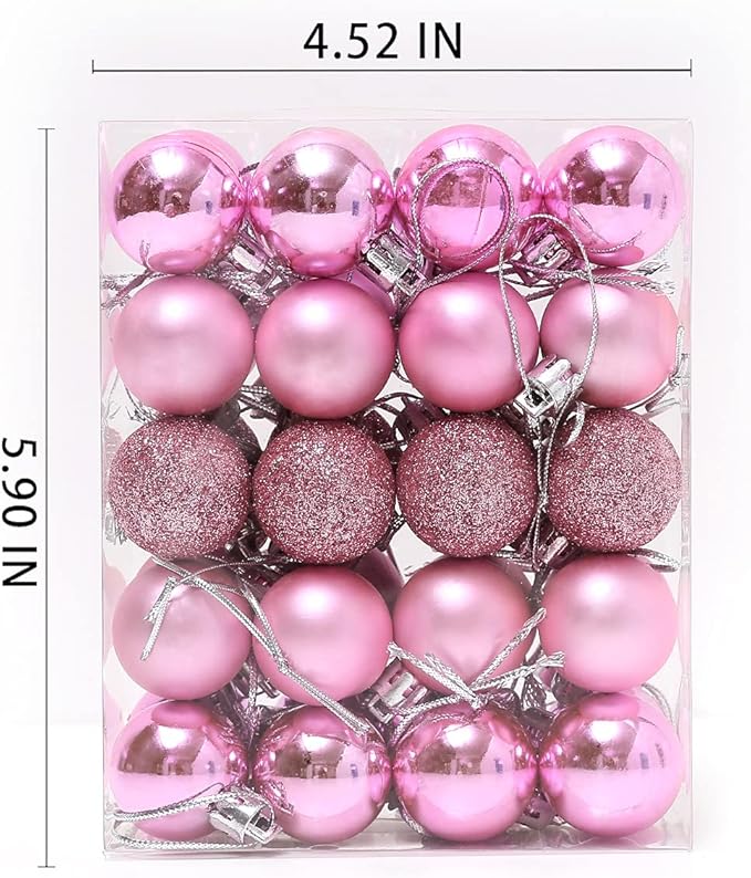 160 Pcs Christmas Balls Ornaments for Xmas Tree - Shatterproof Christmas Tree Decorations Small Hanging Ball 1.18" X 160 Pack (Pink)