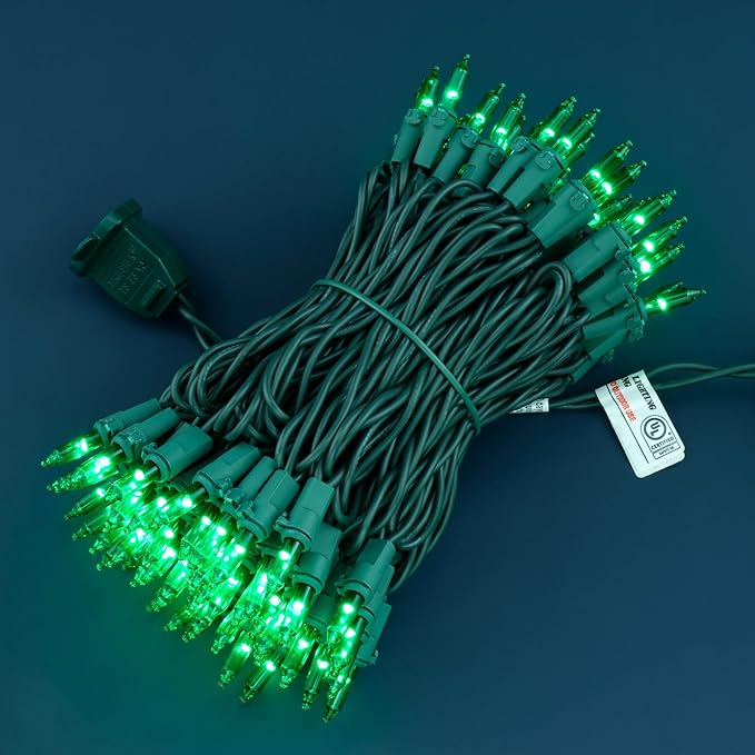 YULETIME 100 Count Green Christmas Lights, 33 Feet Green Wire UL Certified Incandescent-Like LED Mini String Lights