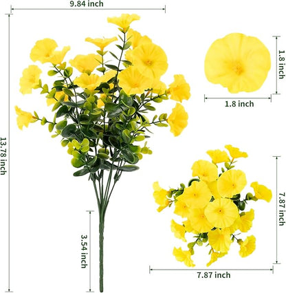 Lnoicy Artificial Flowers for Outdoor 12 Bundles Eucalyptus Fake Flowers for Planter,UV Resistant Fake Morning Glory for Home/Porch/Garden Decoration（Yellow）