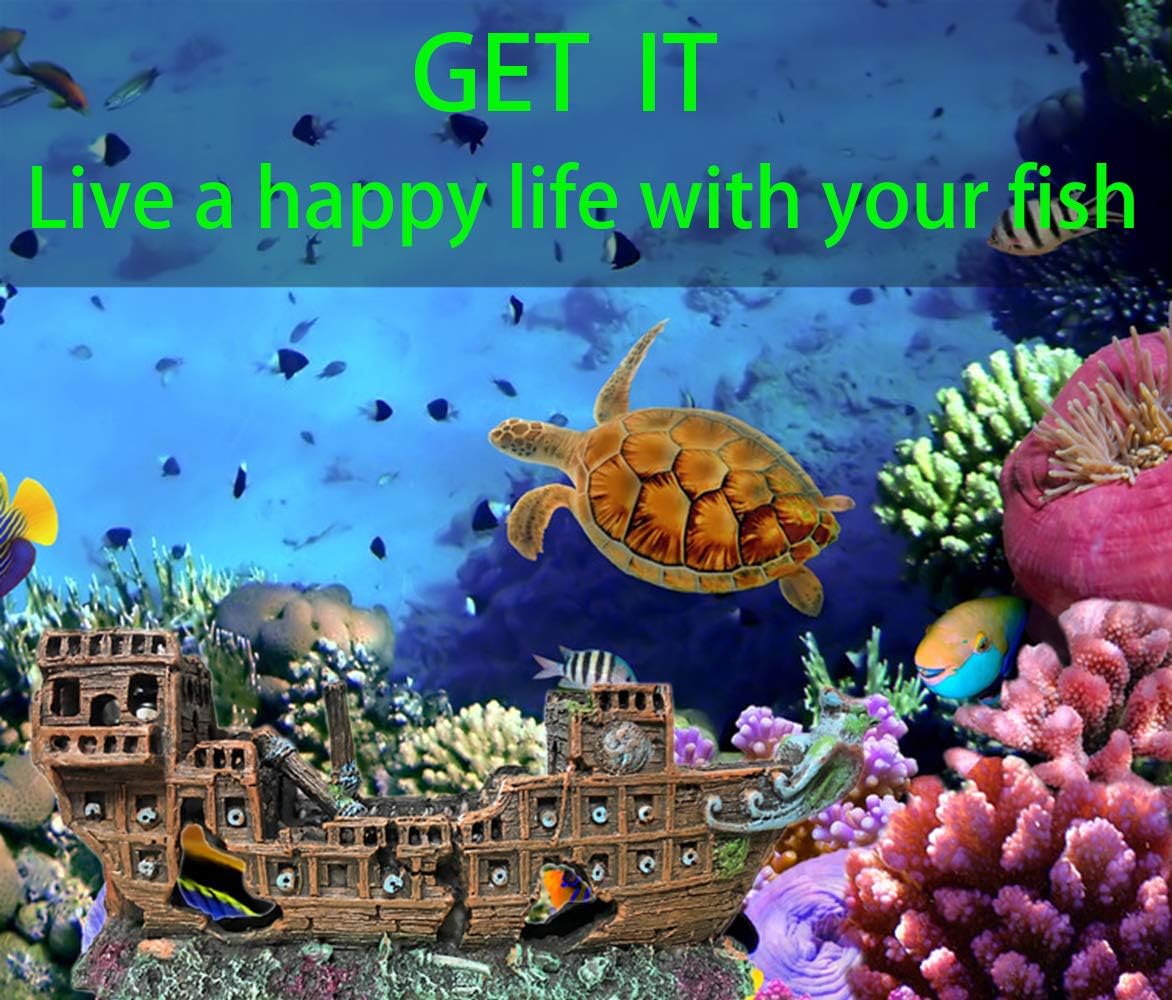 SLOCME Aquarium Pirate Ship Decorations Fish Tank Ornaments - Resin Material Shipwreck Decorations, Eco-Friendly for Freshwater Saltwater Aquarium Sunken Ship Accessories