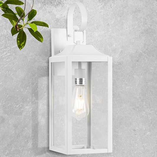 Large Outdoor Wall Lights, 19 Inch White Exterior Light Fixture, Waterproof Front Porch Lighting, Modern Sconces Lantern with Clear Glass Shade for House, Garage