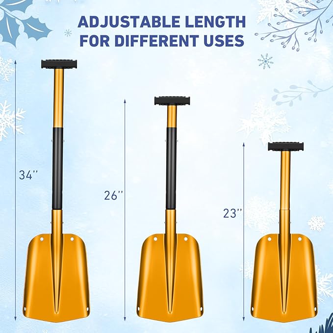 Gisafai 2 Pcs 34'' Detachable Emergency Snow Shovel for Car Aluminum Extendable Collapsible Snow Shovel Emergency Car Cleaning Equipment Suitable for Truck SUV Van Camp Outdoor (Blue,Gold)