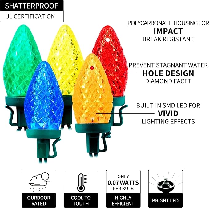 Minetom C9 LED Christmas Lights Outdoor, 81 Feet 100 LED String Light with Timer & 8 Lighting Mode, Waterproof Commercial Grade Christmas Tree Lights for Outside Indoor Roofline Patio, Multicolor
