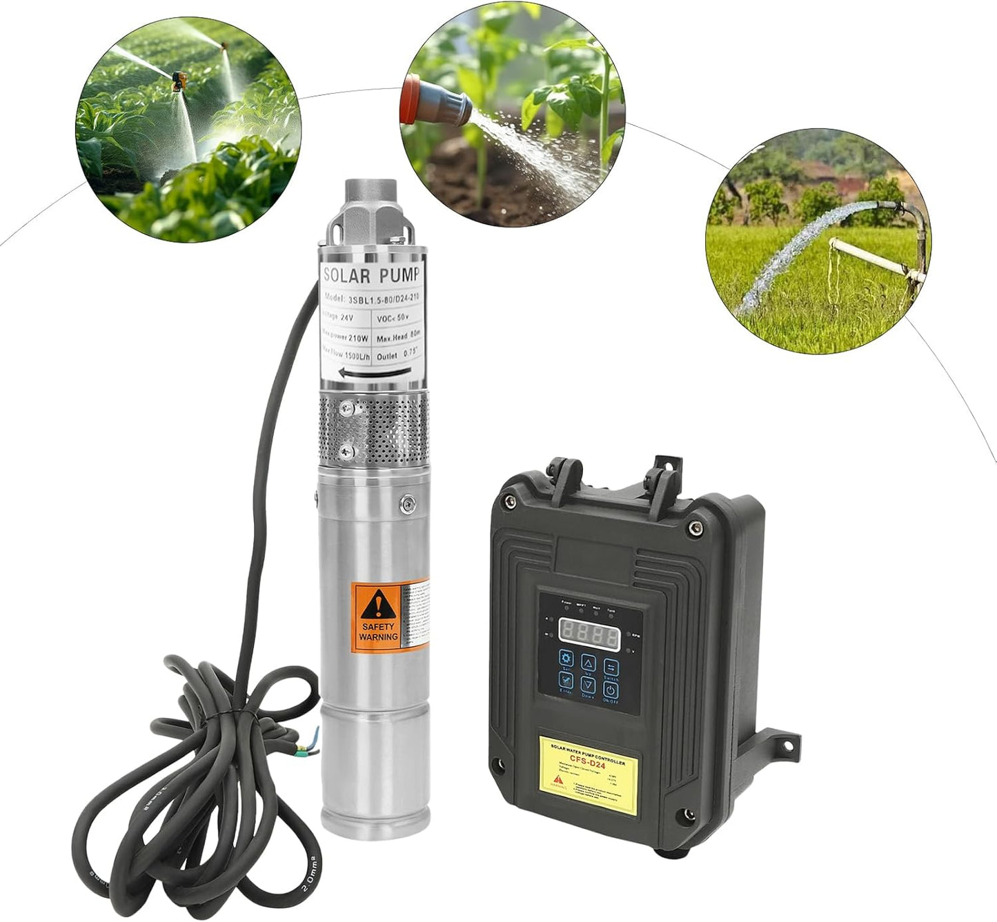 DC 24V 210W Deep Well Submersible Pump,3" Solar Pump w/MPPT Controller,Bore Deep Well Water Pump & Control Box for Industrial,Irrigation & Home Use