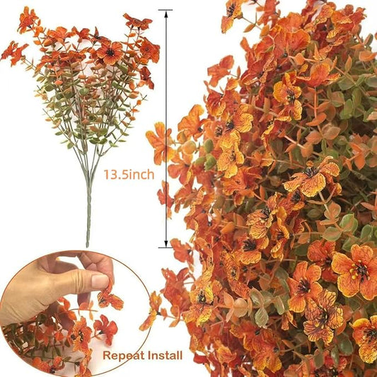 Artificial Fall Flowers Fake mums for Outdoors - UV Resistant & Fade-Resistant Fake Flowers, 24 Bundles Orange Yellow Waterproof Faux Flowers for Garden, Yard, Patio, Wedding & Fall Decor