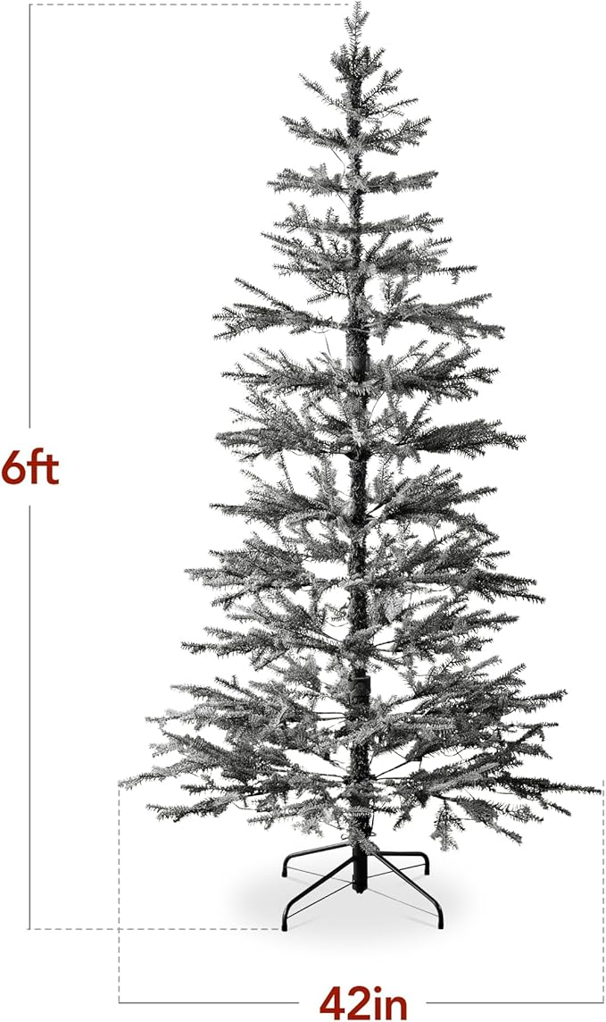 Best Choice Products Pre-Lit Sparse Christmas Tree 6ft Artificial Flocked Pine Holiday Décor Aspen Noble Fir White & Multicolor LED Lights- Black