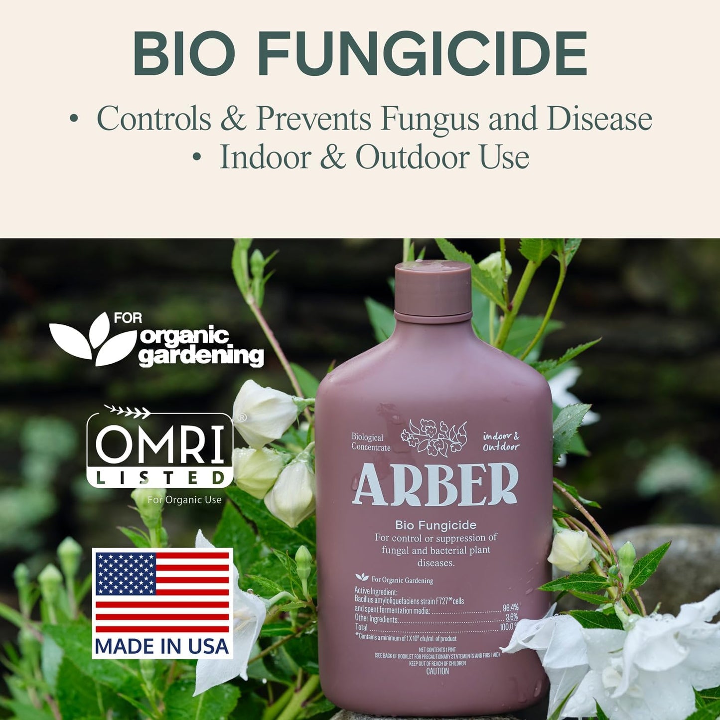 Organic Fungicide Liquid Concentrate for Indoor, Outdoor, and House Plants – Natural Fungicide for Plants, Lawn Fungus Treatment, Powdery Mildew Control, Mushroom Lawn Treatment, Spider Mite Defense