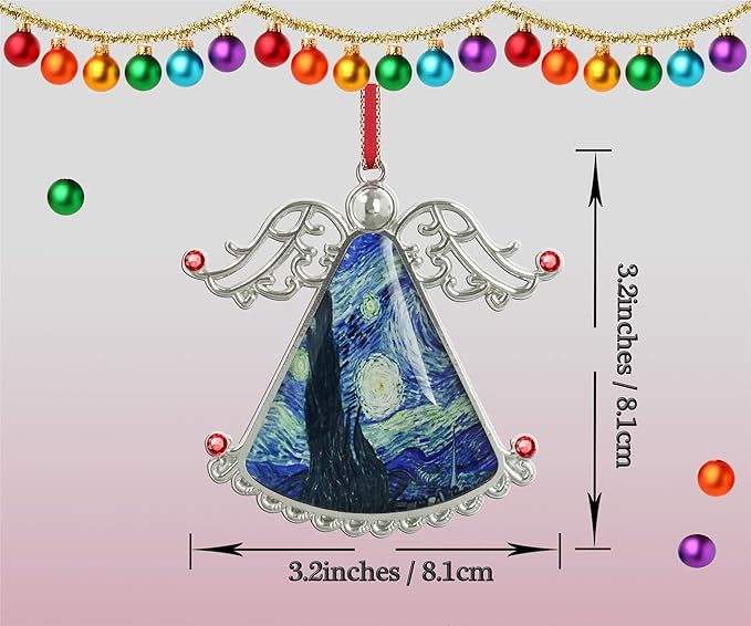 XUTAI Angel Christmas Tree Ornament Van Gogh Starry Night Style Glass Christmas Hanging Angel Glass Pendant for Holiday Decoration