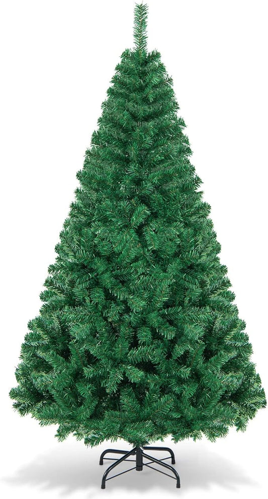 HAPPYGRILL 6FT Artificial Christmas Tree, Luxuriant Verdant Realistic Xmas Tree with 650 PVC Branch Tips & Folding Metal Stand, Unlit Pine Tree for Festival Parties Decoration